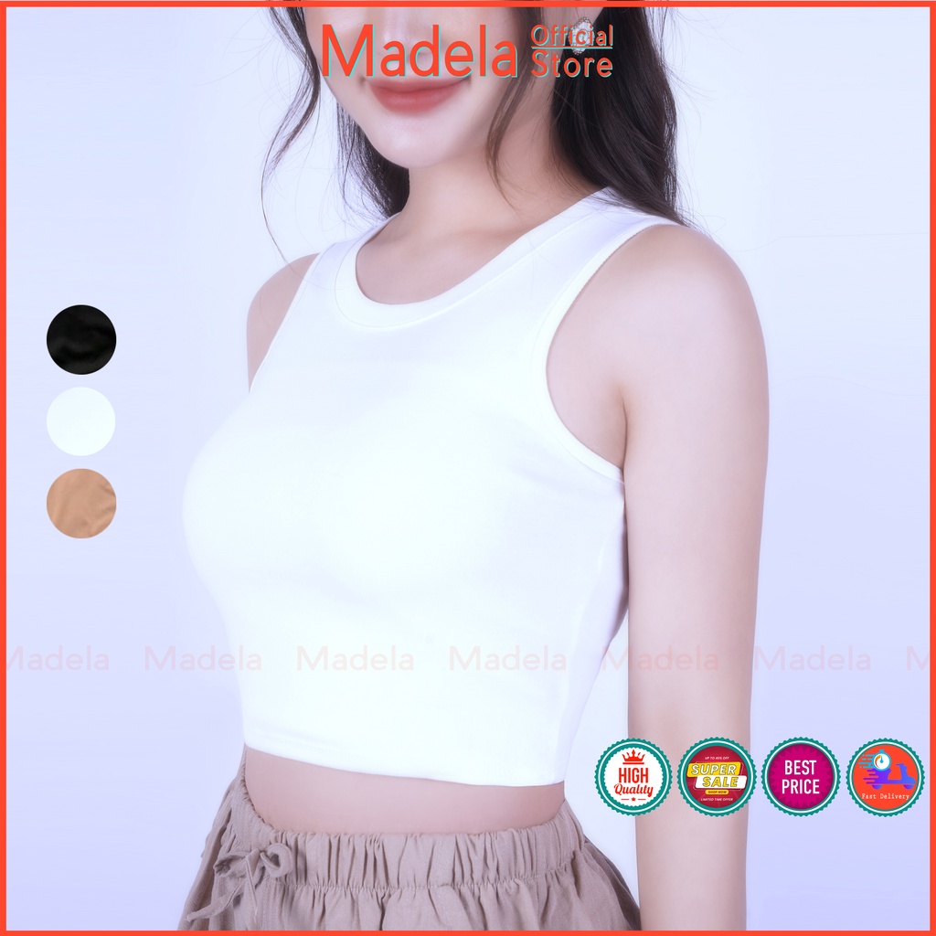 Áo croptop nữ ôm body kiểu 3 lỗ Madela 100% COTTON, Croptop Nữ trơn ba lỗ cổ tròn dáng ôm, Áo thun ba lỗ nữ dáng croptop