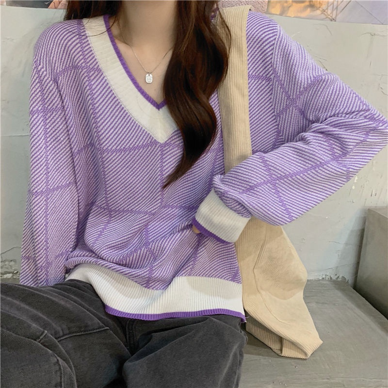 Áo Sweater Dệt Kim Tay Dài Cổ Chữ V Thiết Kế Mới Năng Động Thời Trang