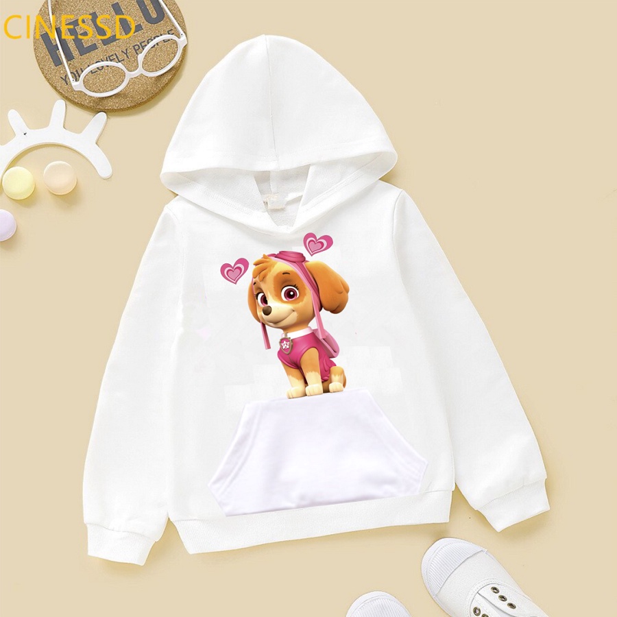 Áo khoác hoodie in hình đội chó cứu hộ paw patrol màu trắng cho bé trai bé gái