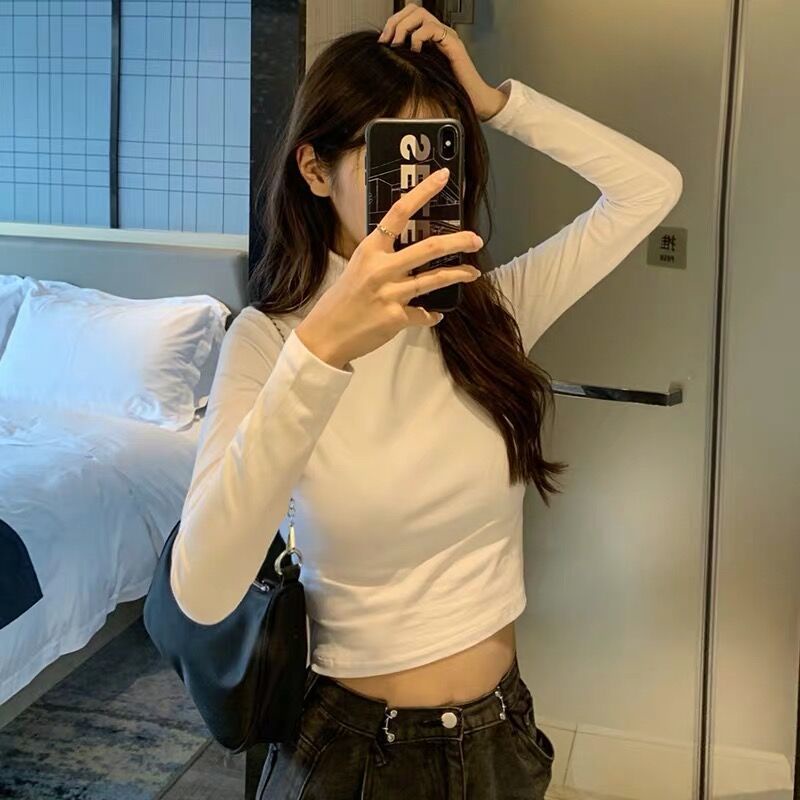 Áo thun COZOK tay dài cổ cao màu trơn hợp thời trang