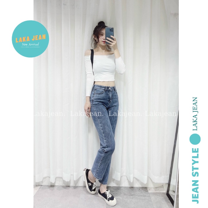 Quần Jean Ống Đứng Nữ Lưng Cao Co Giãn Laka Jean Quần Bò Ống Đứng Ống Suông Nhẹ Form Hàn D688 Ghi | BigBuy360 - bigbuy360.vn