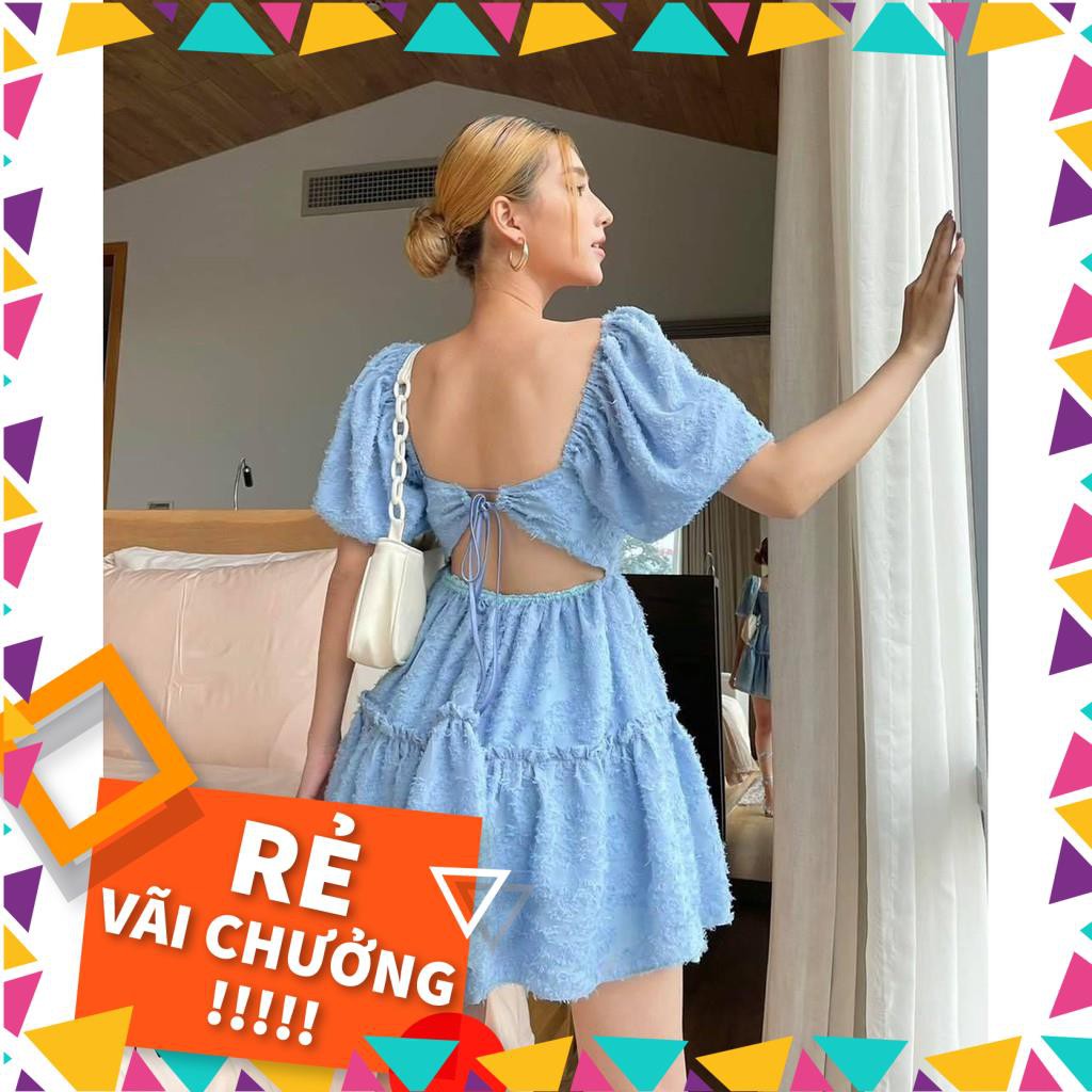 [SALE_SỐC_45%] VÁY ĐẸP HÈ 2021 - VÁY CỔ VUÔNG HỞ LƯNG - COTTON VỎ LÔNG VŨ - MÀU XANH -[THIẾT KẾ] [HOT] | BigBuy360 - bigbuy360.vn