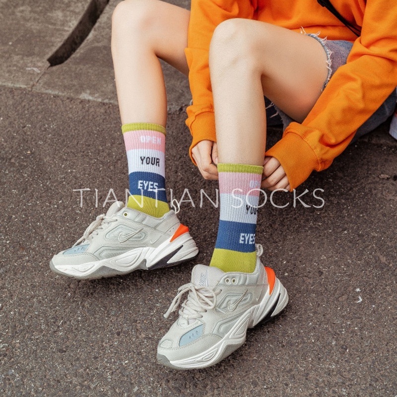 TIAN TIAN T076 Hàng cao cấp Cao cổ  Vớ Cotton ống dài phong cách Harajuku Hàn Quốc cho nữ