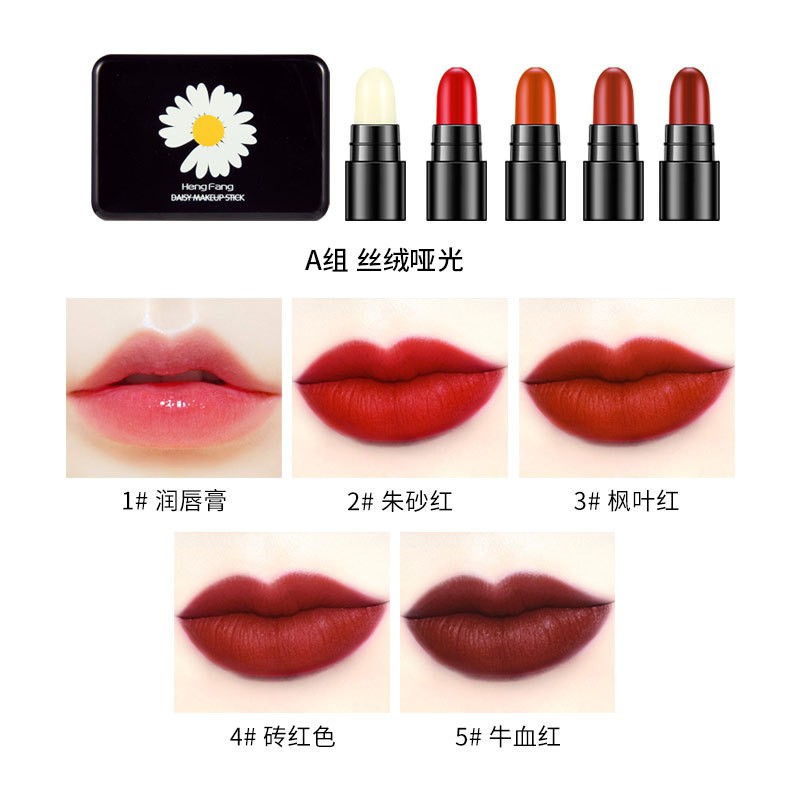 Set Son Nội Địa Trung Mini Hoa Cúc 5 Cây Hot Trend Mịn Môi