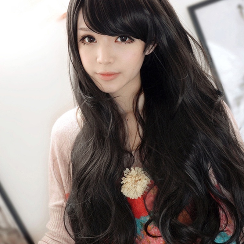 Bộ Tóc Giả Dài Xoăn Chữ U Màu Đen Bằng Sợi Tổng Hợp Cách Nhiệt Dành Cho Nữ