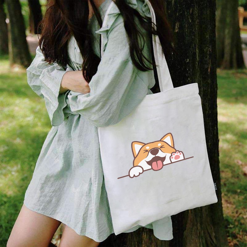 [Có dây kéo] Túi vải Canvas bag Tote Hàn Quốc họa tiết đẹp dễ thương cho nữ có túi nhỏ khóa đựng laptop đi chơi du lịch