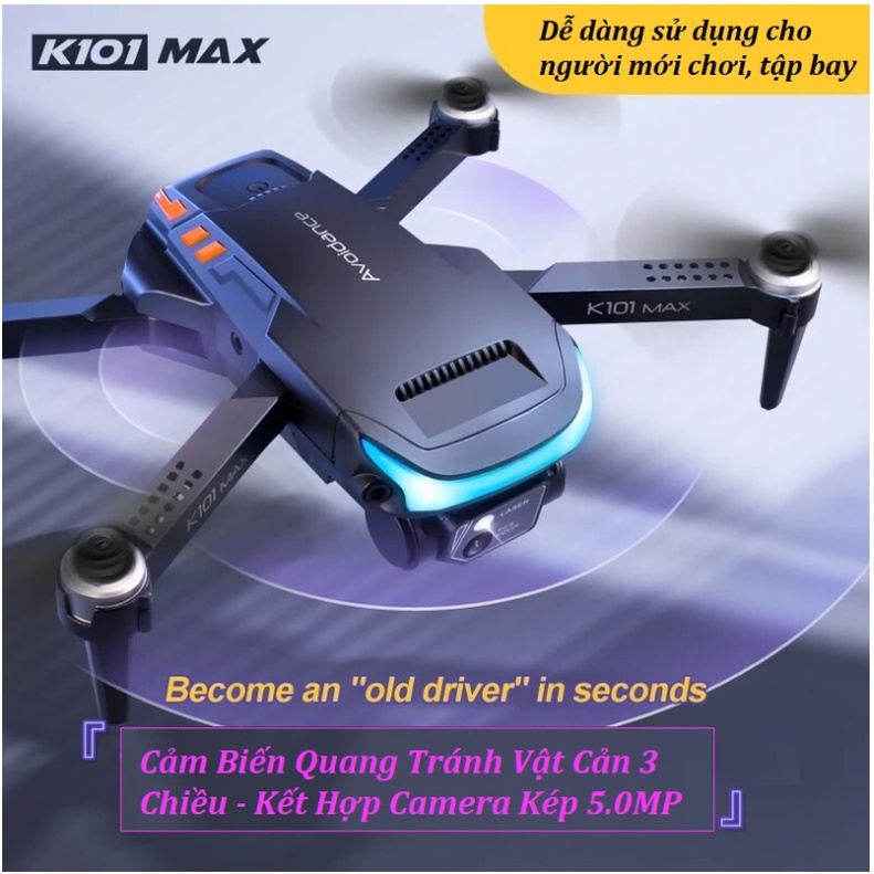 Máy Bay Không Người Lái Drone Camera 4K K101 Max, Điều khiển từ xa 4 cánh, flycam Chính Hãng