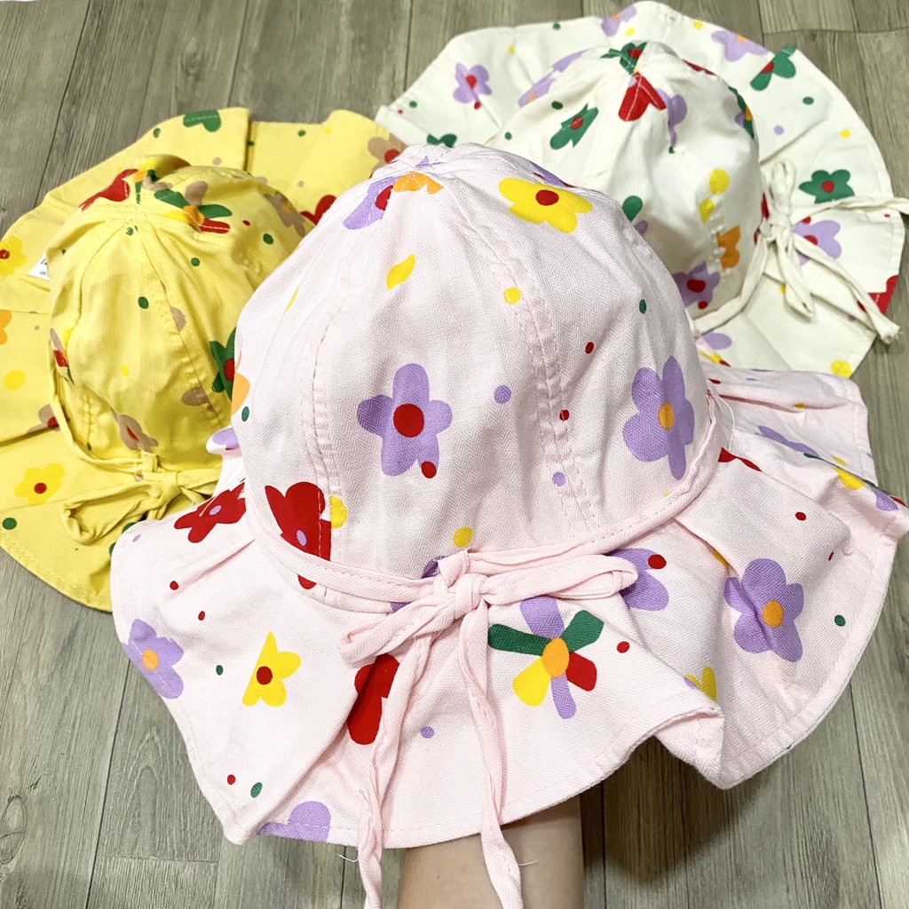 [ẢNH THẬT] Mũ, Nón Tai Bèo Vành Rộng Vải Mềm Hàn Quốc Cho Bé Gái Có Dây Cột (18-30 tháng)