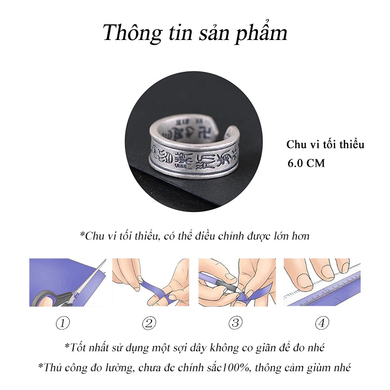 Nhẫn Lớn Nam Làm như cũ Hán tự Cổ điển Nhẫn có thể điều chỉnh Bạc Thái Phong cách Hống hách Vòng đuôi NH-195