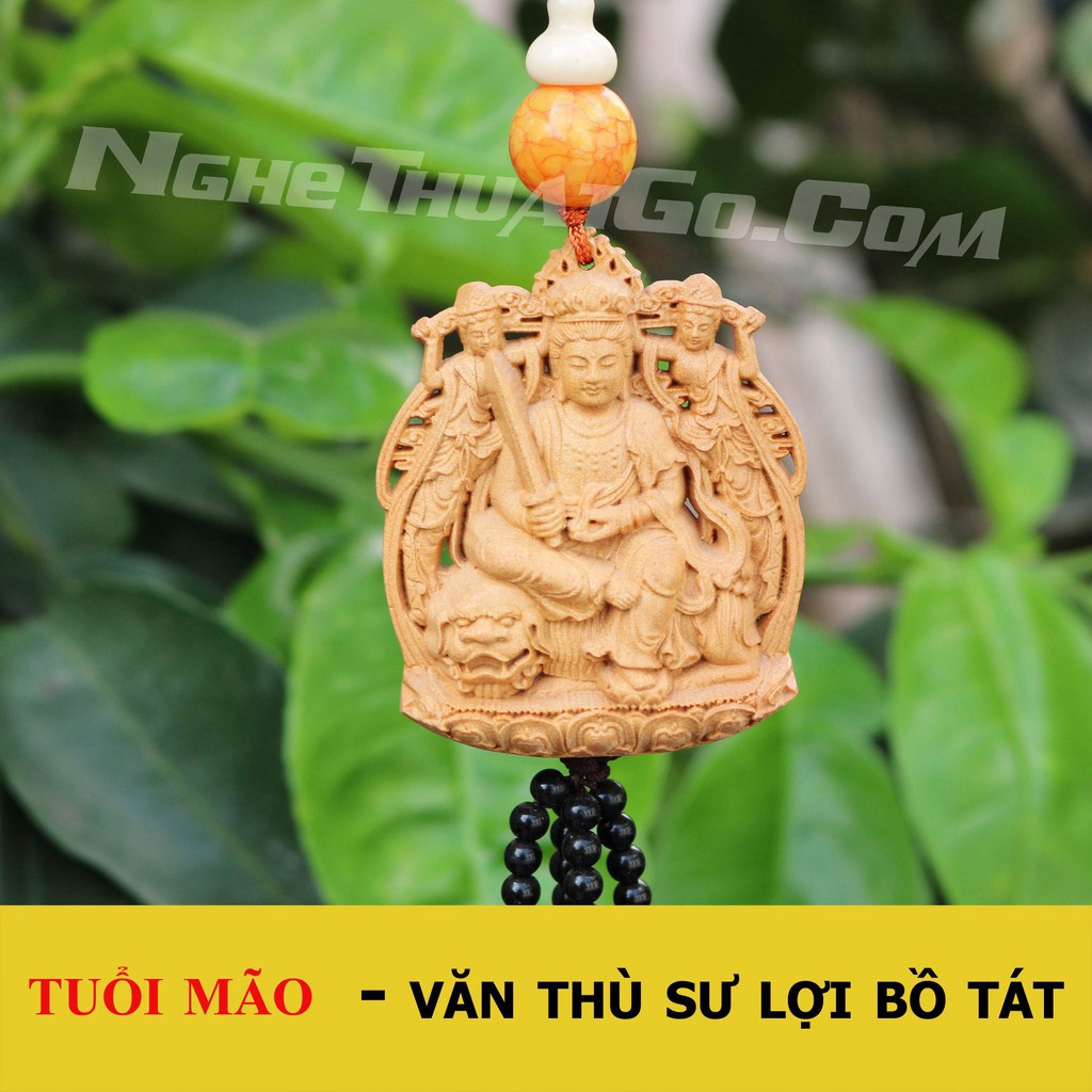 ((MIỄN SHIP)) Dây treo xe ô tô tượng Phật Văn Thù Bồ Tát bằng gỗ Hoàng Dương- TẶNG 1 VÒNG ĐEO TAY