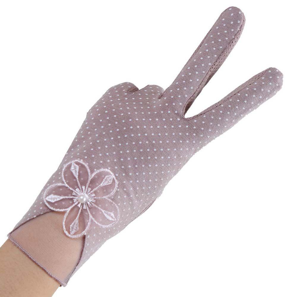 Găng Tay Chống Nắng Tia UV Vải Lụa Lạnh Phối Ren Toàn Diện Họa Tiết Chấm Bi Thoáng Khí Phong Cách Hàn Quốc