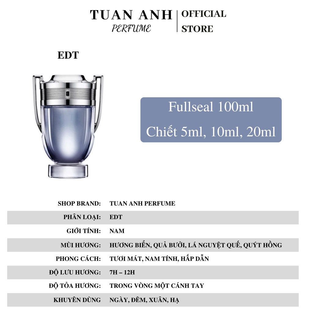 Nước hoa nam chính hãng thơm lâu Paco Rabanne Invictus cao cấp TUANANHPERFUME