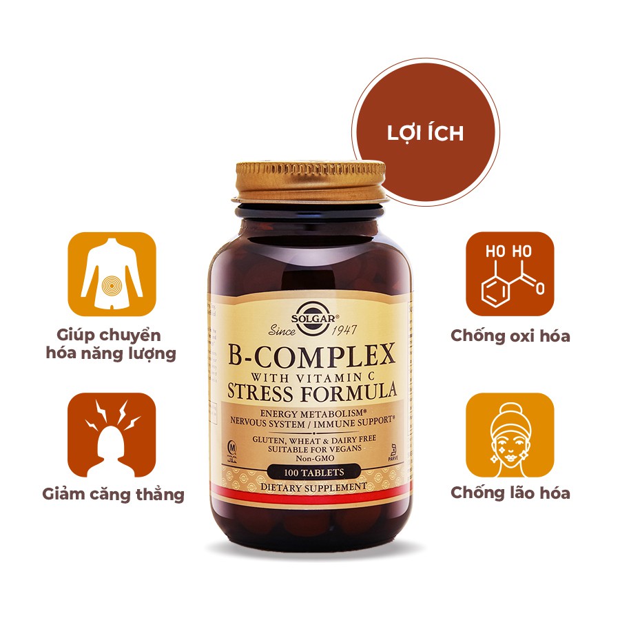 [NHẬP KHẨU USA CHÍNH HÃNG] Viên uống bổ sung vitamin, giảm mệt mỏi Solgar B - complex và Vitamin C | Thế Giới Skin Care