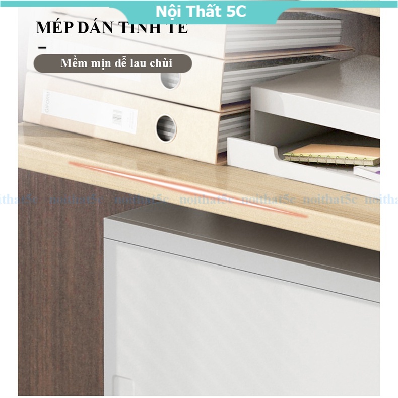 Giá sách khung sắt 5 tầng màu gỗ sáng, kệ để sách mặt gỗ MDF dễ lau chùi có bánh xe di chuyển thông minh