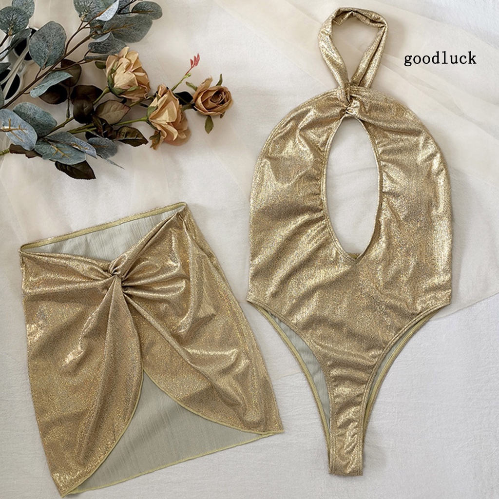 Bộ Bikini Hai Mảnh Hở Lưng Màu Đồng Lấp Lánh Thời Trang Cho Nữ