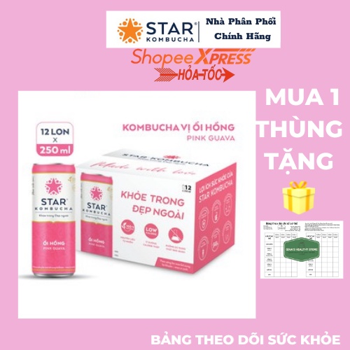 Thùng 12 lon STAR KOMBUCHA Ổi Hồng / Pink Guava (250ml/lon)/ Săn Sale Giá Rẻ/ Nhà Phân Phối Sản Phẩm Chính Hãng