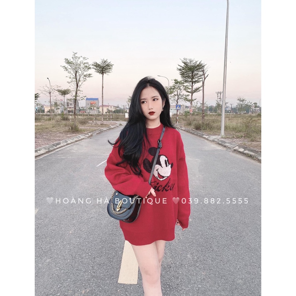 Áo Sweater chuột mickey đỏ cổ tròn form rộng dày dặn 00004 | BigBuy360 - bigbuy360.vn