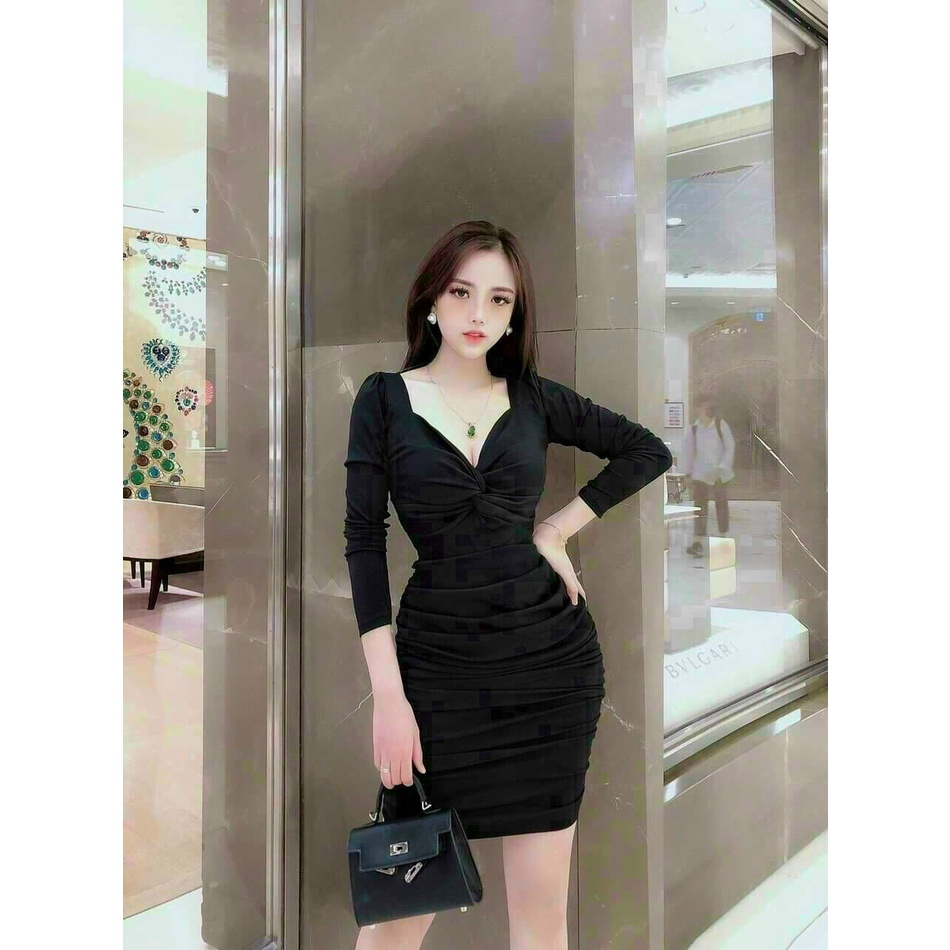 Đầm body xoắn ngực tay dài dự tiệc ChemMix siêu xinh cho nàng dạ hội, dạo phố, hẹn hò