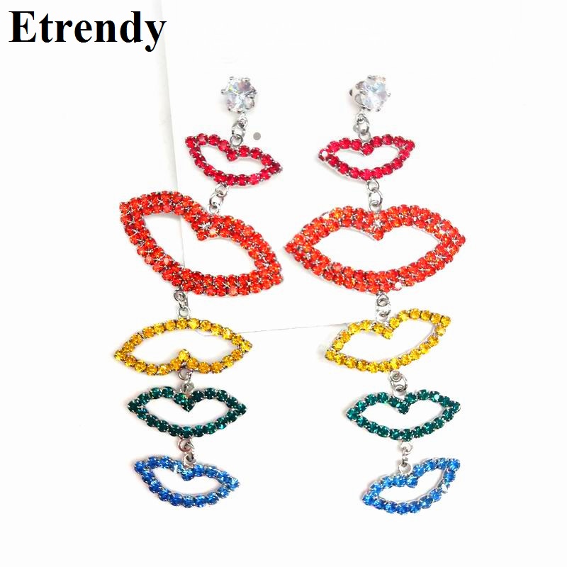 Khuyên tai nữ Etrendy hình đôi môi đính đá nhiều màu sắc thời trang