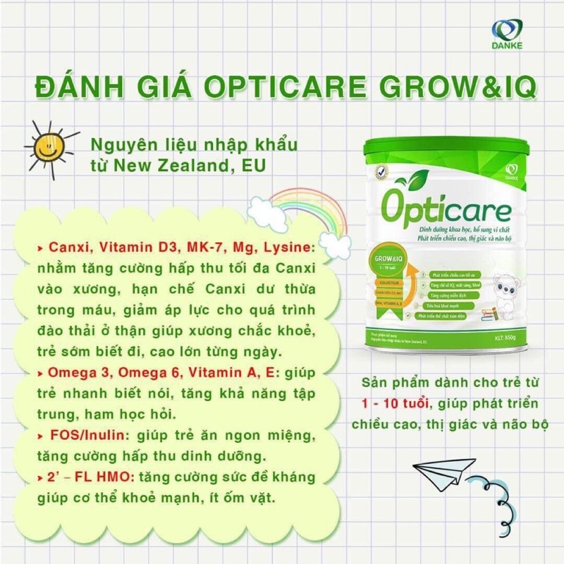 Sữa Opticare Grow&amp;IQ phát triển chiều cao, trí não - 380g, 850g