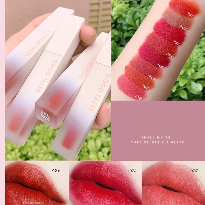 Son Gogo Tales kem đào lì mềm môi White Tube Glossy Lip Glaze