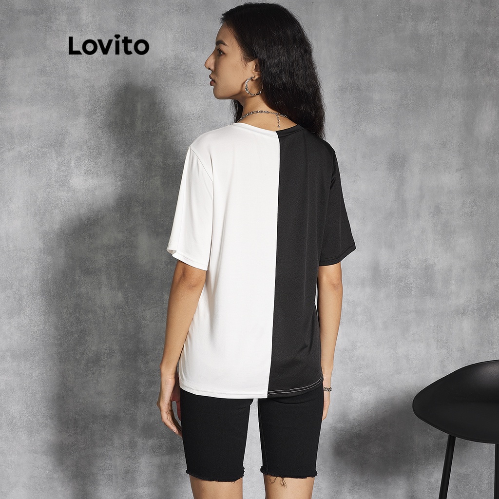 Lovito Áo Thun Tay Ngắn In Chữ L20D1087 (Đen/Trắng)