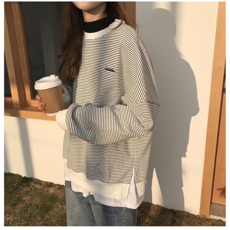 Áo Sweater Tay Dài Nỉ Da Cá Xẻ Tà Nữ Ullzang | BigBuy360 - bigbuy360.vn