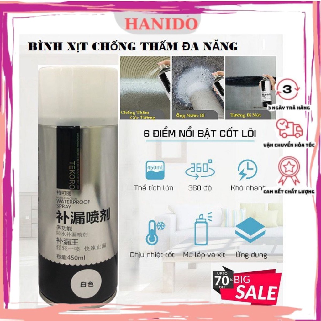 Chai xịt chống thấm rò rỉ nước dột tường đa năng TEKORO 450M