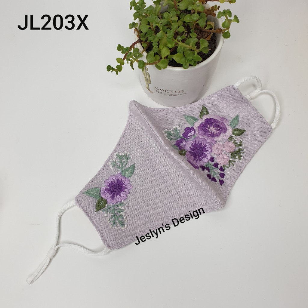 Khẩu trang thêu tay vải linen JL203X