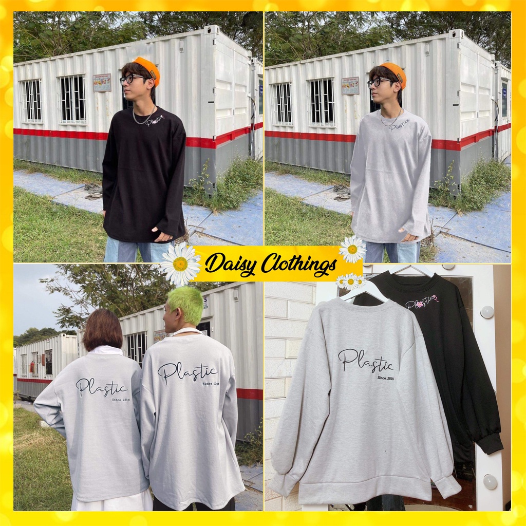 Áo Sweater Plactic Thêu Hoa Anh Đào 2 Màu Đen Xám Chất Dày Dặn Mã 553 - Daisy Clothings