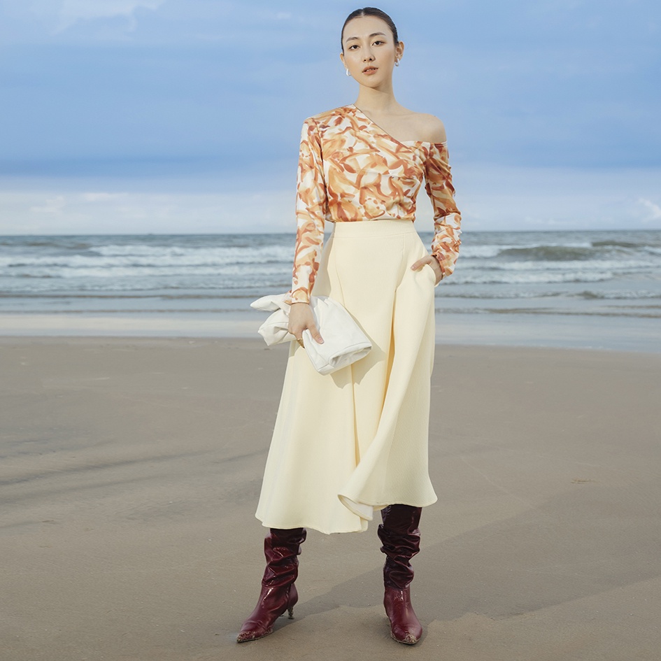 REINA - Sơ Mi Lệch Vai và Chân Váy Midi