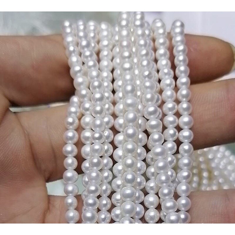 Dây Nguyên Liệu Ngọc Trai Hạt 5-6mm Độ Sáng 3A Màu Trắng  - Ngọc Trai Trường Thịnh