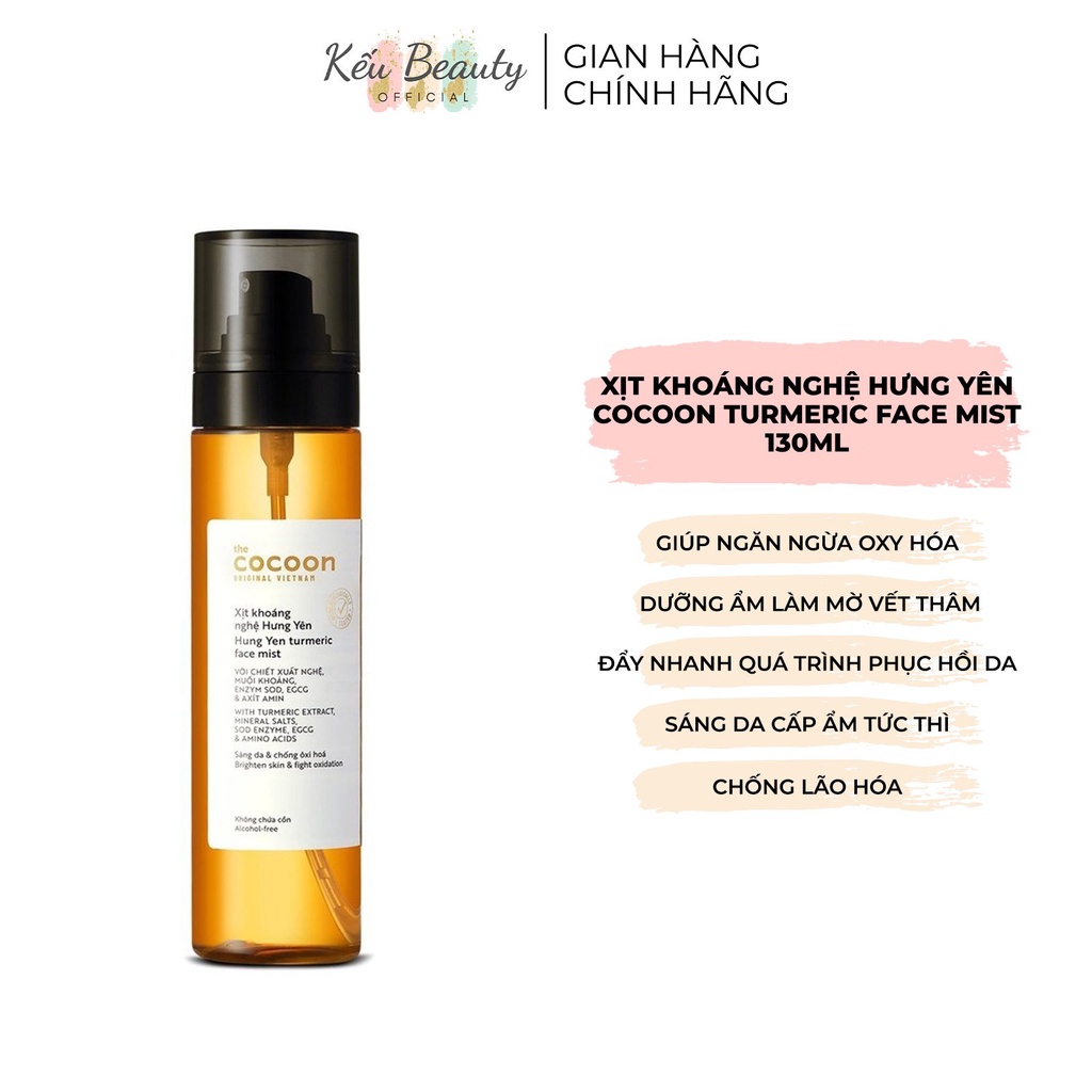 Xịt khoáng nghệ Hưng Yên Cocoon Turmeric Face Mist sáng da ngừa oxy hóa 130ml