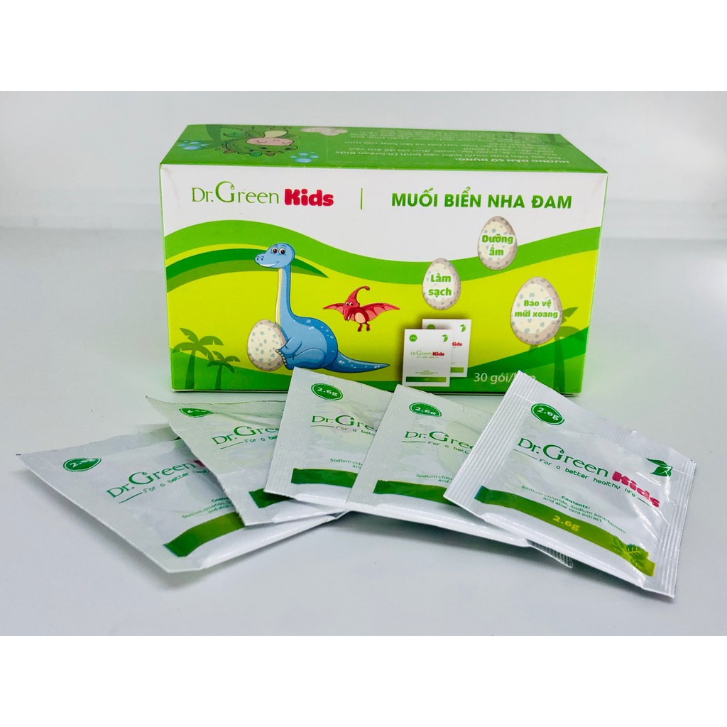Muối Biển Nha Đam Dr.Green Kids | 10 gói| Rửa mũi cho bé | Hỗ trợ điều trị viêm mũi dị ứng, viêm mũi xoang, sổ mũi
