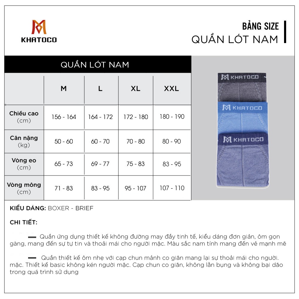 Quần lót nam boxer Khatoco màu đen xám mã Q5M085R0-VNMA015-2112-B