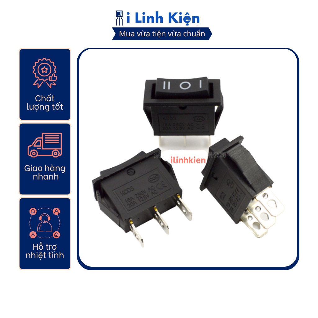 Công tắc bập bênh KCD3 16A 250V 3 chế độ 3 chân màu đen