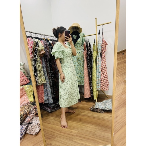 ĐẦM MAXI CỔ VUÔNG TAY CÁNH TIÊN XẾP TẦNG