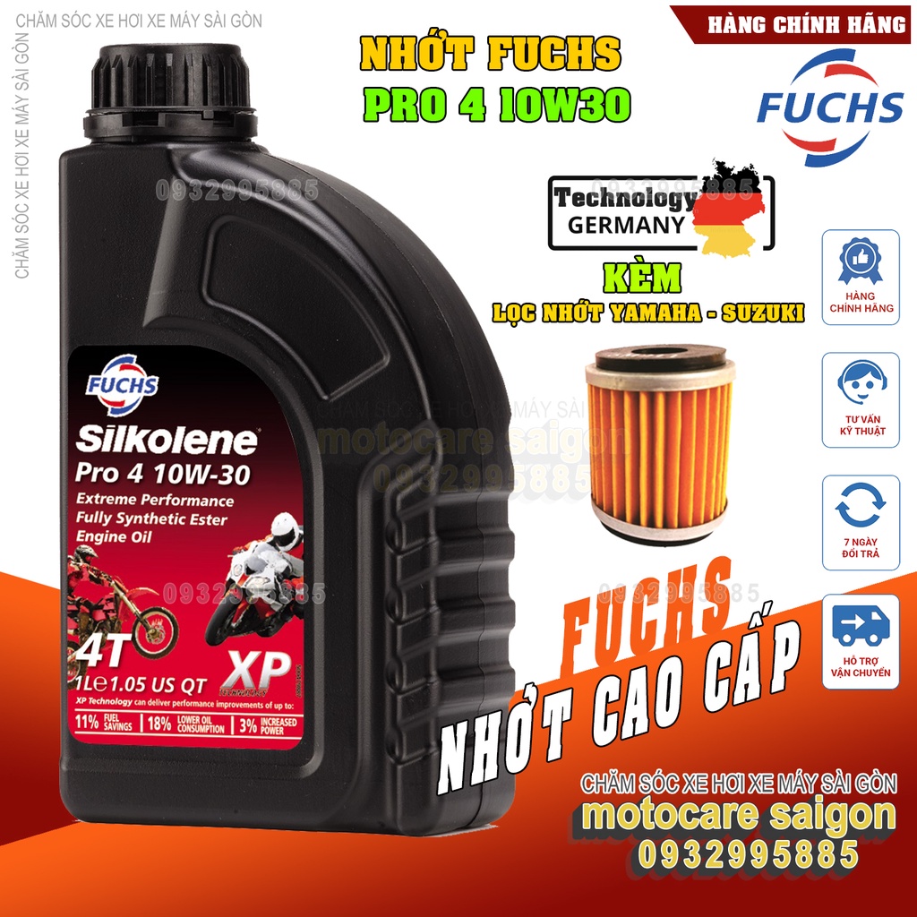 Nhớt FUCHS Silkolene Pro4 10w30 TẶNG KÈM LỌC Nhớt xe số/tay côn