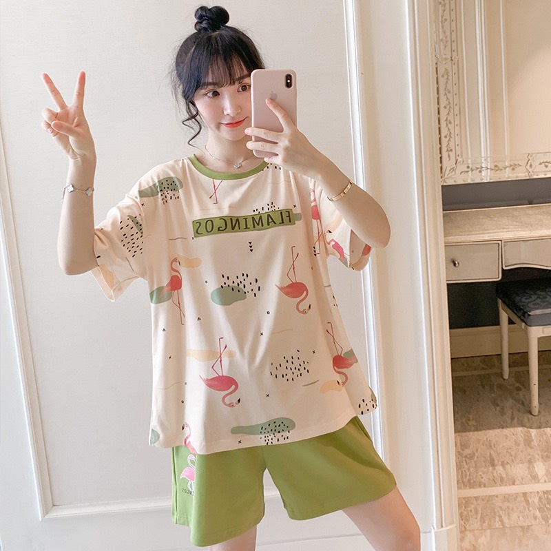 Bộ đồ ngủ NỮ tay cộc chất thun cotton họa tiết siêu kute dễ thương mặc nhà BC08 (bầu bí nhỏ bon chen)