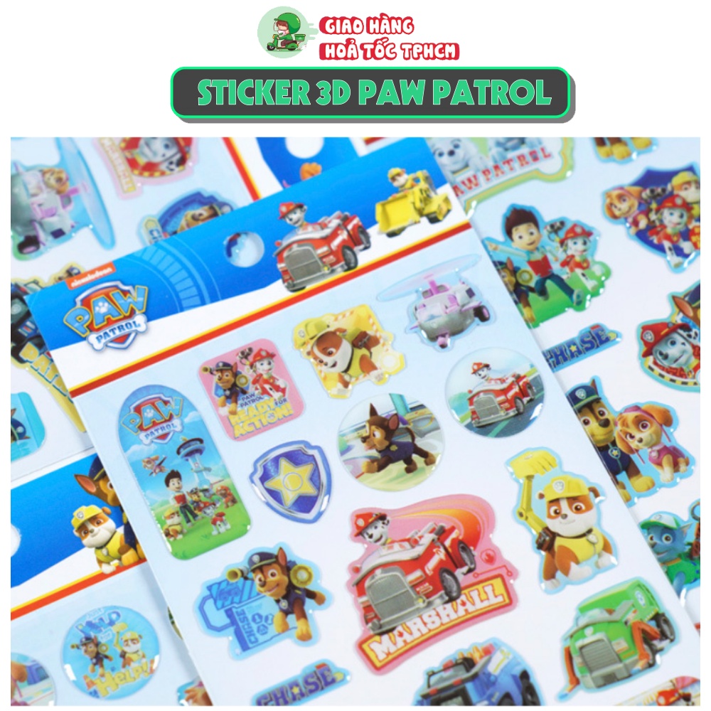 Sticker 3D chống thấm hình PAW PATROL - ĐỘI CHÓ CỨU HỘ đồ chơi dán cho bé đồ chơi nhân vật hoạt hình
