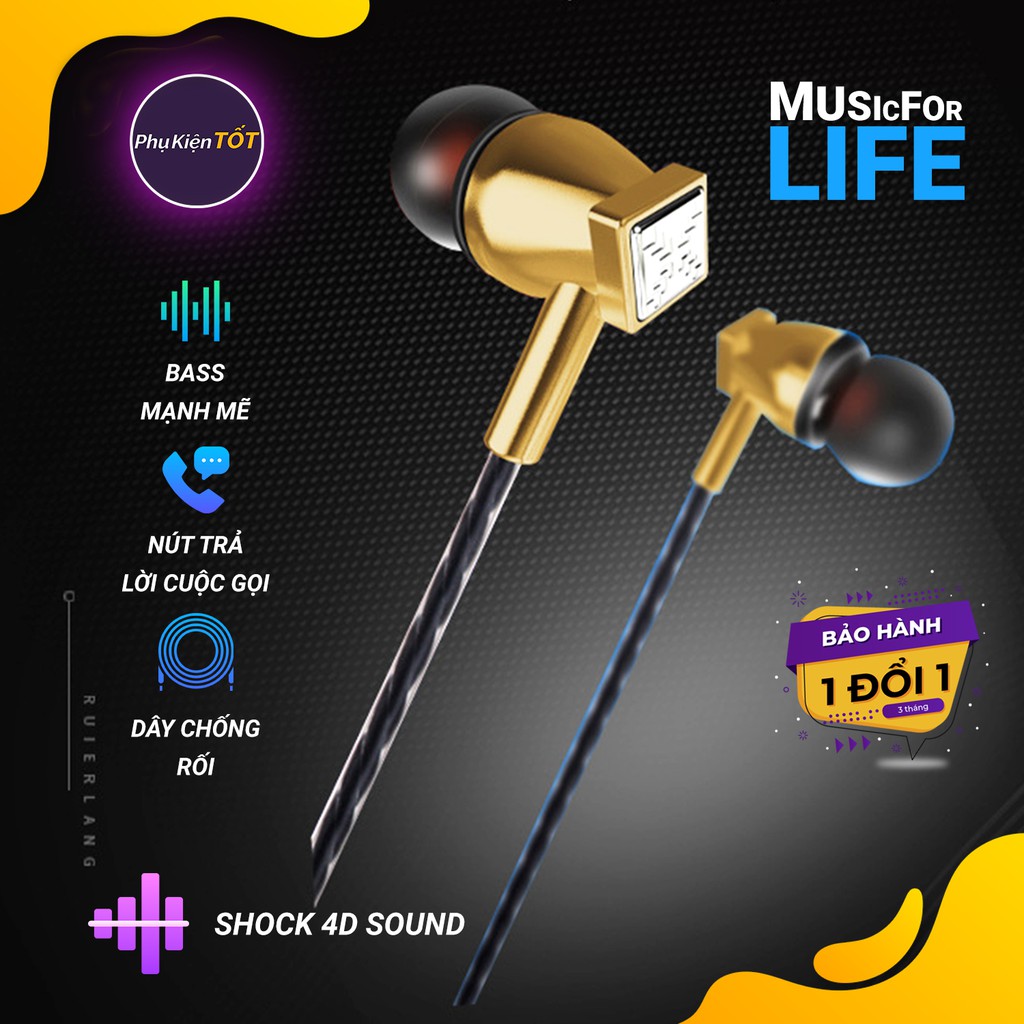 Tai Nghe Nhét Tai KY-60 Micro Chống Ồn, In-ear Giắc 3.5mm Nghe Nhạc Chơi Game, Dây Chống Rối