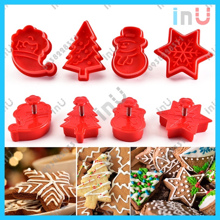HCM - Bộ 4 khuôn cutter nhấn lò xo làm bánh quy ông già noel mừng giáng sinh christmas BCT