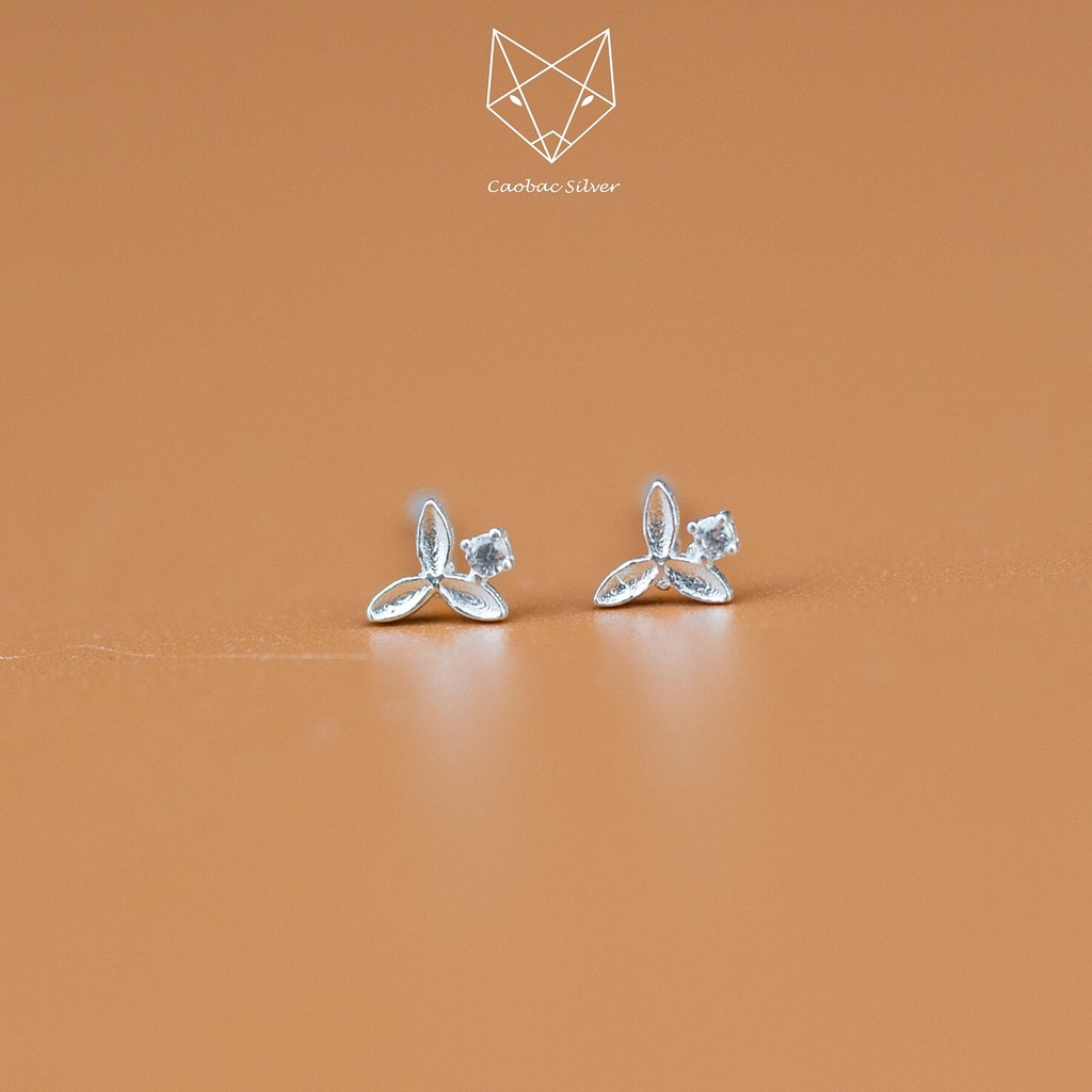 Khuyên Tai Bạc Ta Nữ CaoBac Silver Ba Lá Ổ Đá Mini Đơn Giản Thanh Lịch