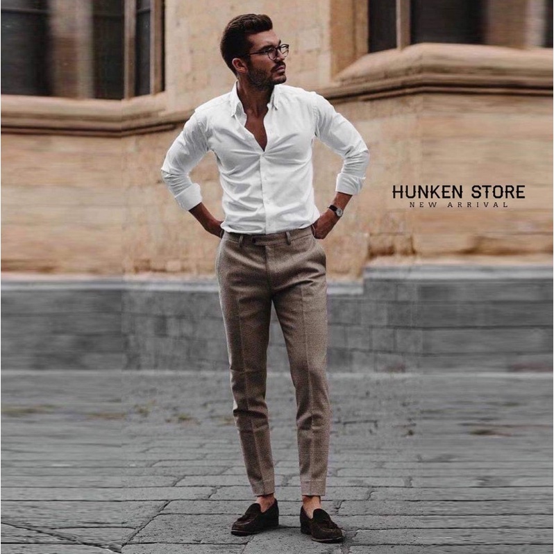 Áo sơ mi nam ZR tay dài basic trắng đen xanh Sơ mi trơn đẹp công sở Cotton gân chéo cao cấp sang trọng | HunKen Store