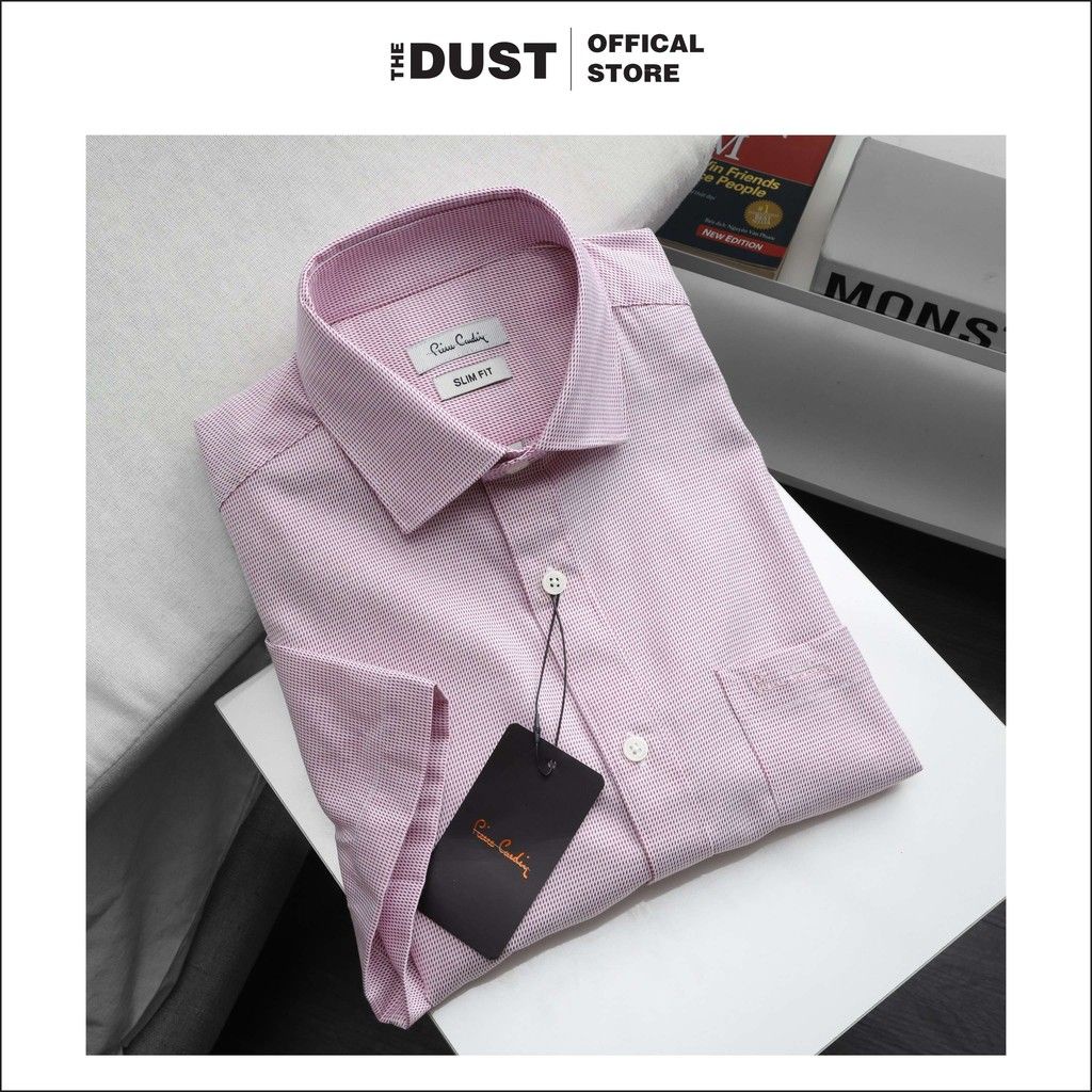 Áo sơ mi nam ngắn tay trơn cổ bẻ basic Pire Cadin NT, form slimfit vải cotton lụa chống nhăn