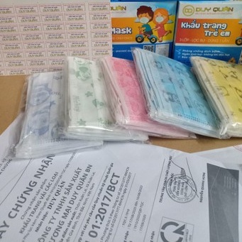 ✅ Khẩu trang y tế cho bé Duy Quân Hộp 50 cái Khẩu trang y tế trẻ em kháng khuẩn, tiệt trùng, nhiều màu