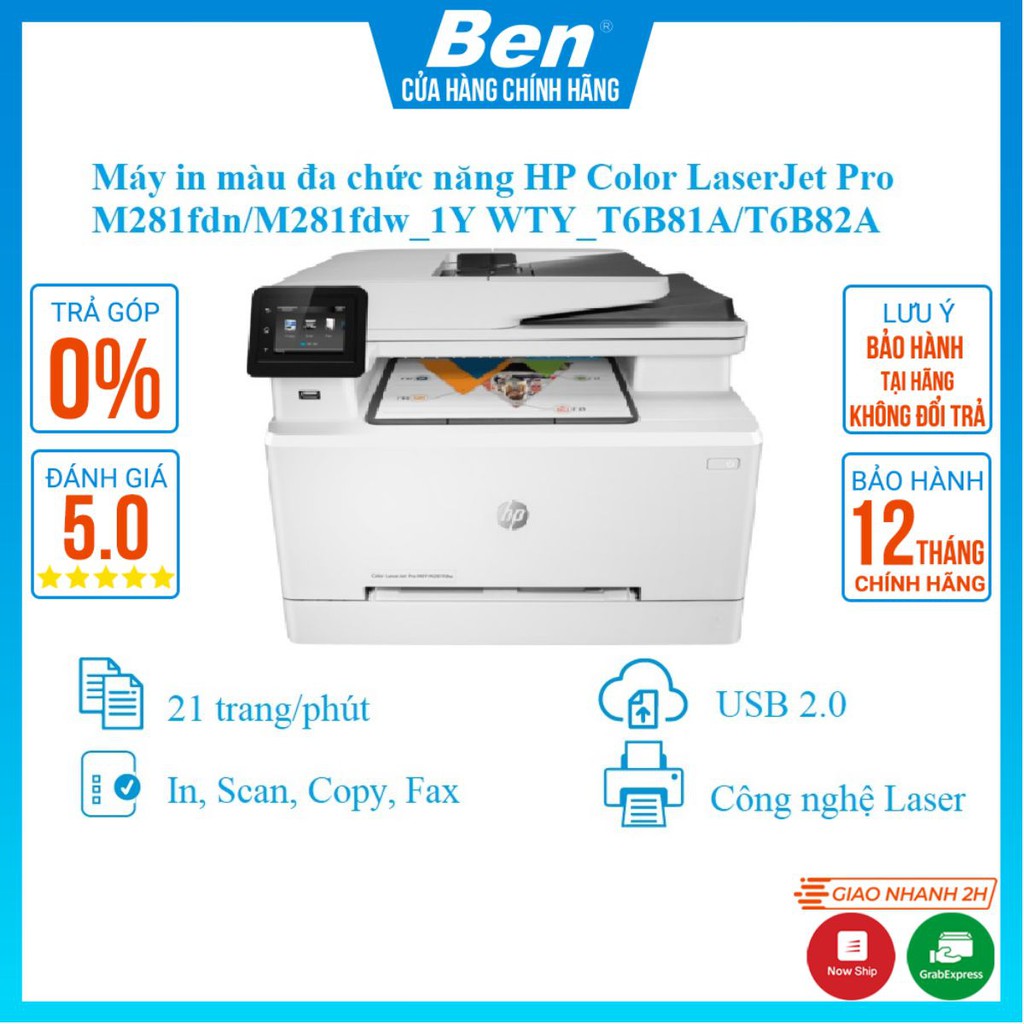 Máy in màu đa chức năng HP Color LaserJet Pro M281fdn/M281fdw_1Y WTY_T6B81A/T6B82A