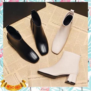 oder Giày bốt cổ lửng da PU 2 màu đen, kem - BOT02