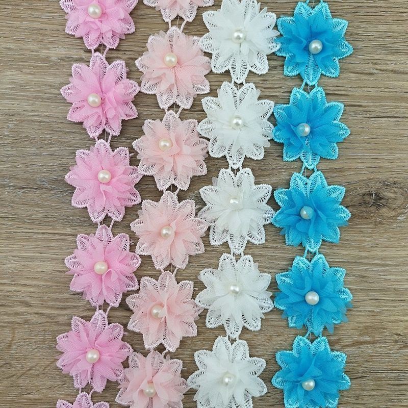 Cuộn vải ren 17 bông hoa 4 màu 5cm dùng để trang trí quần áo DIY dễ thương