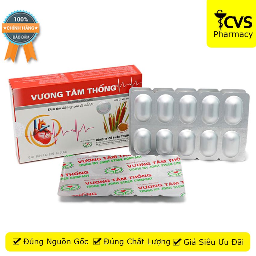 Vương Tâm Thống - Hộp 30 viên uống giúp tăng cường sức khỏe tim mạch - cvspharmacy VUONGTAM30